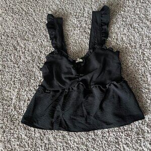 Black babydoll tank top with ruffle straps